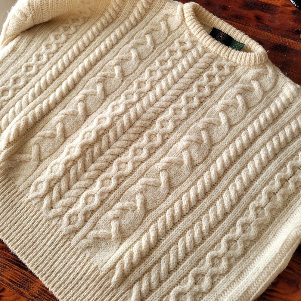 Vtg Charter Club Wool Cableknit Chunky Sweater Sz L - Picture 6 of 9